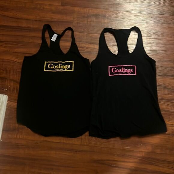 TWO Goslings Rum Racerback Black Cotton Tank Tops - Size Small - Picture 1 of 5